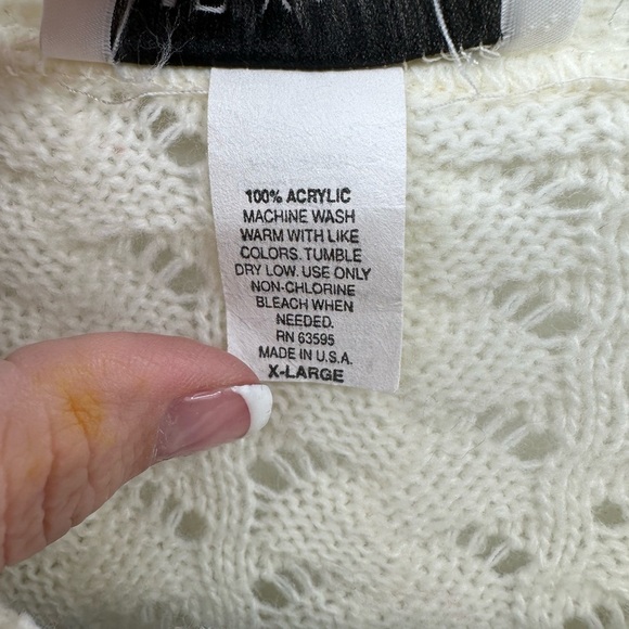 Y2K VTG XL CARLY BLAKE Cream Crochet Grandma Cottagecore USA made boho CARDIGAN - Picture 7 of 12